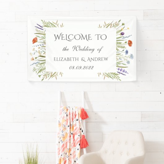 Waterverf Little Wildflower Meadow Lijst Wedding Spandoek (Insitu)
