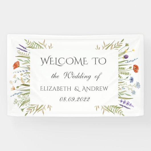 Waterverf Little Wildflower Meadow Lijst Wedding Spandoek (Horizontaal)