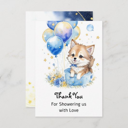 Waterverf Little Wolf Baby shower Bedankkaart (Voorkant / Achterkant)