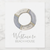 Waterverf Live Preserver Beach House Wijn Etiket (Enkel label)