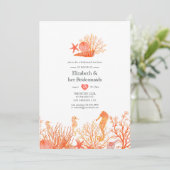 Waterverf Living Coral Beach Bridesmaids Kaart (Staand voorkant)