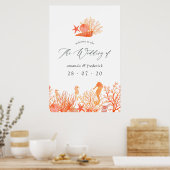 Waterverf Living Coral Beach Bruiloft Welkom Poster (Keuken)
