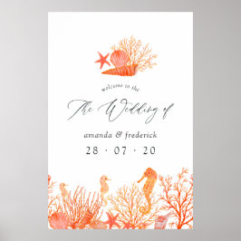Waterverf Living Coral Beach Bruiloft Welkom Poster