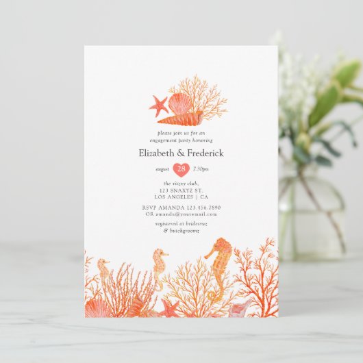 Waterverf Living Coral Beach verlovingsfeest Kaart (Staand voorkant)