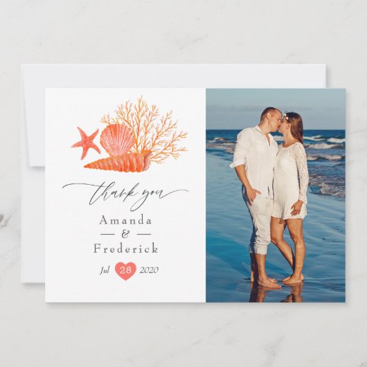 Waterverf Living Coral Beach Weddenschap Bedankkaart (Voorkant)