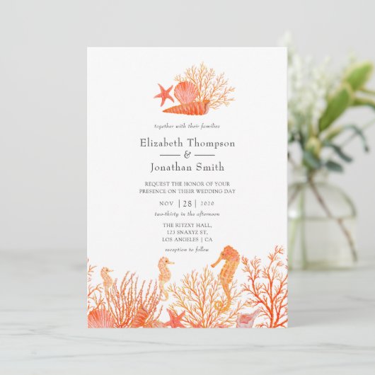 Waterverf Living Coral Beach Weddenschap Kaart (Staand voorkant)