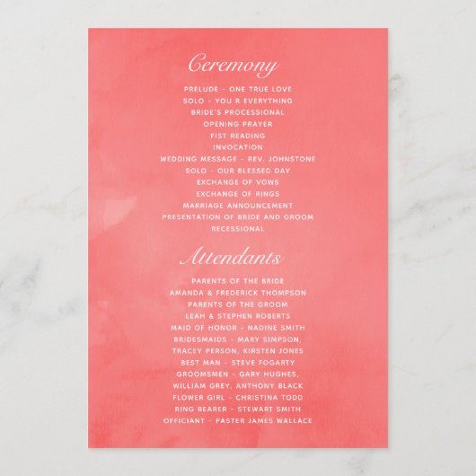 Waterverf Living Coral Beach Weddenschap Programmakaart (Achterkant)