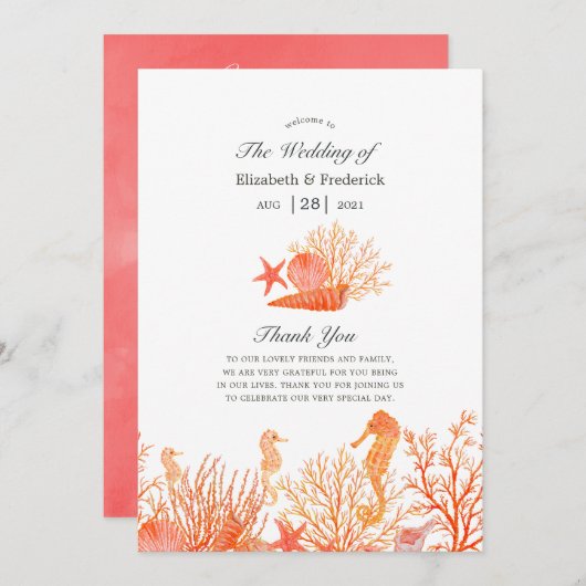 Waterverf Living Coral Beach Weddenschap Programmakaart (Voorkant / Achterkant)
