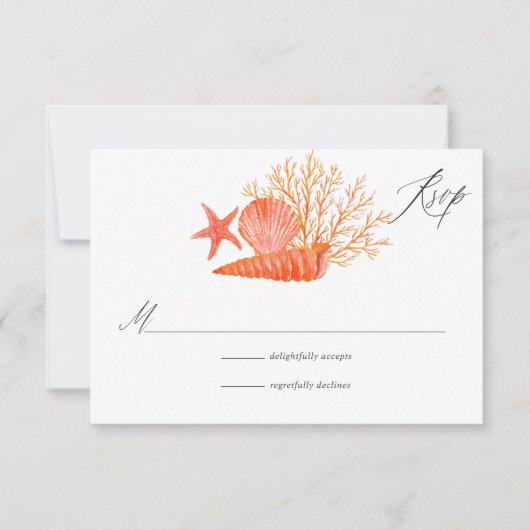 Waterverf Living Coral Beach Weddenschap RSVP Kaartje (Voorkant)