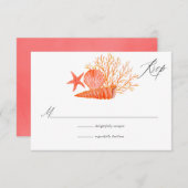 Waterverf Living Coral Beach Weddenschap RSVP Kaartje (Voorkant / Achterkant)