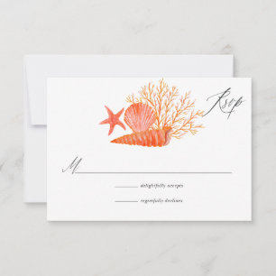 Waterverf Living Coral Beach Weddenschap RSVP Kaartje