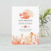 Waterverf Living Coral Beach Weddenschap Save The Date (Staand voorkant)