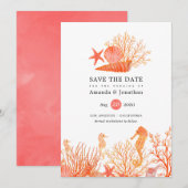 Waterverf Living Coral Beach Weddenschap Save The Date (Voorkant / Achterkant)