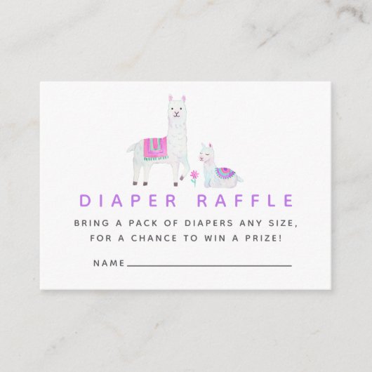 Waterverf Llama, Baby shower Diaper Raffle Informatiekaartje (Voorkant)