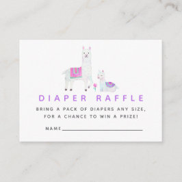 Waterverf Llama, Baby shower Diaper Raffle Informatiekaartje