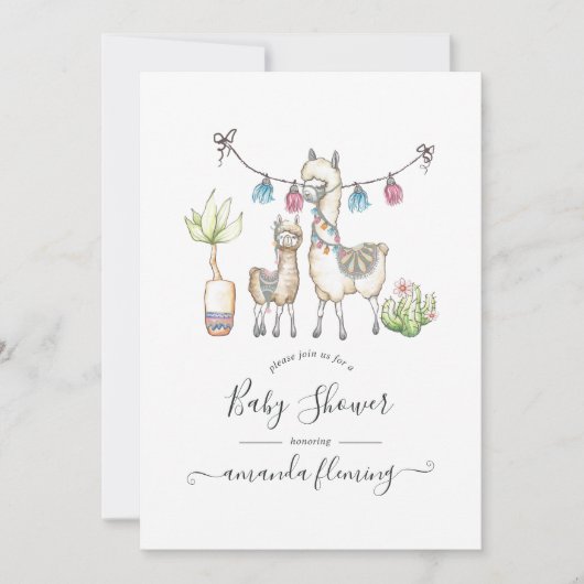 Waterverf Llama, Baby shower met thema Kaart (Voorkant)