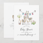 Waterverf Llama, Baby shower met thema Kaart (Voorkant / Achterkant)