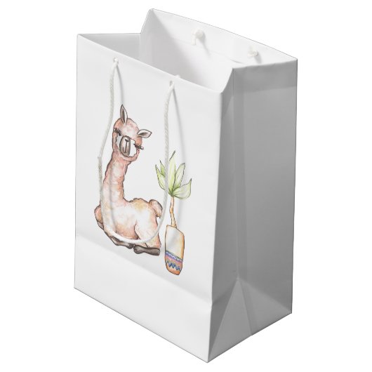 Waterverf Llama, Baby shower met thema Medium Cadeauzakje (Achterkant Gekanteld)