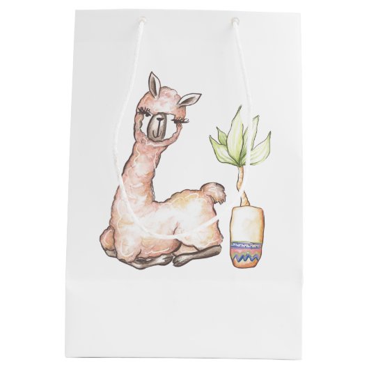 Waterverf Llama, Baby shower met thema Medium Cadeauzakje (Achterkant)