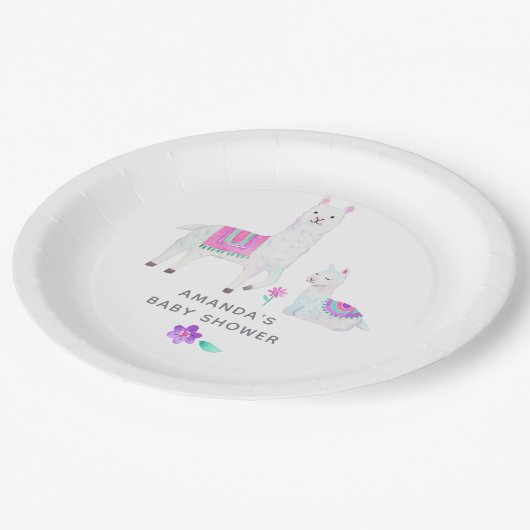 Waterverf Llama, Baby shower met thema Papieren Bordje (Gekanteld)