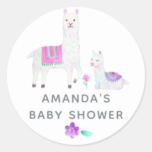 Waterverf Llama, Baby shower met thema Ronde Sticker
