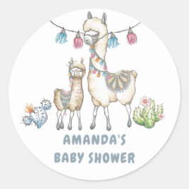 Waterverf Llama, Baby shower met thema Ronde Sticker