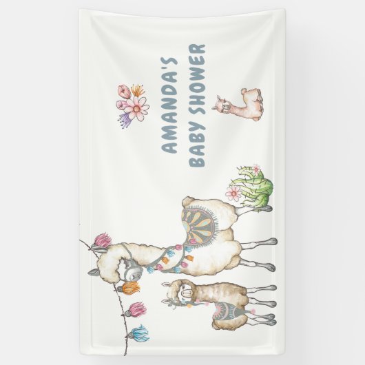 Waterverf Llama, Baby shower met thema Spandoek (Verticaal)