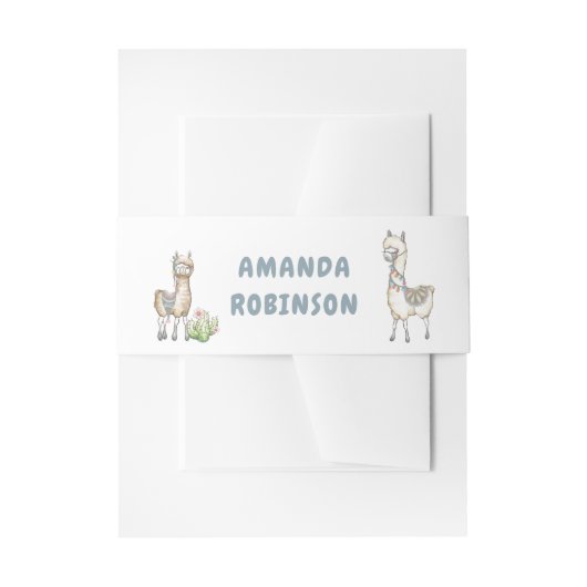 Waterverf Llama, Baby shower met thema Uitnodigingen Wikkel (Voorkant Voorbeeld)