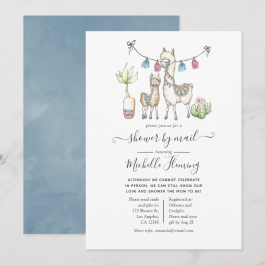 Waterverf Llama - Baby shower per post Kaart (Voorkant / Achterkant)