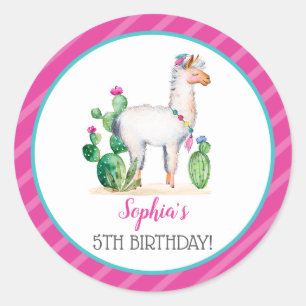 Waterverf Llama Birthday Ronde Sticker