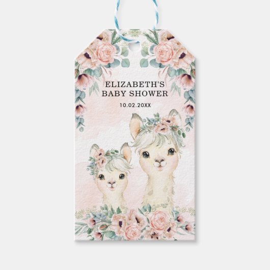 Waterverf Llama Blush Bloemenmeisje Baby shower Cadeaulabel (Voorkant)