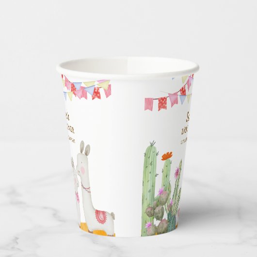 Waterverf Llama Desert Cactus Fiesta Baby shower Papieren Bekers (Links)