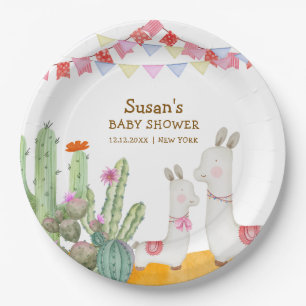 Waterverf Llama Desert Cactus Fiesta Baby shower Papieren Bordje