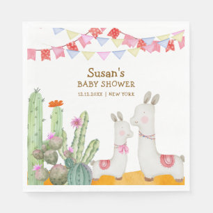 Waterverf Llama Desert Cactus Fiesta Baby shower Servet