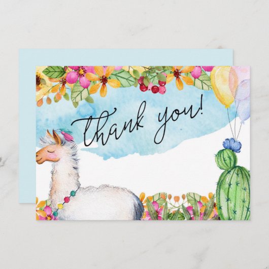 Waterverf Llama en Cactus Hartelijk dank Bedankkaart (Voorkant / Achterkant)