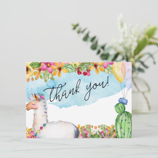 Waterverf Llama en Cactus Hartelijk dank Bedankkaart (Staand voorkant)