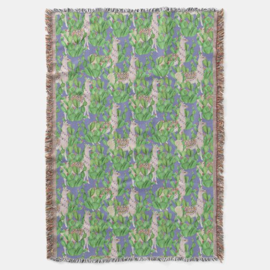 Waterverf Llama en Catus Pattern Deken (Voorkant Verticaal)