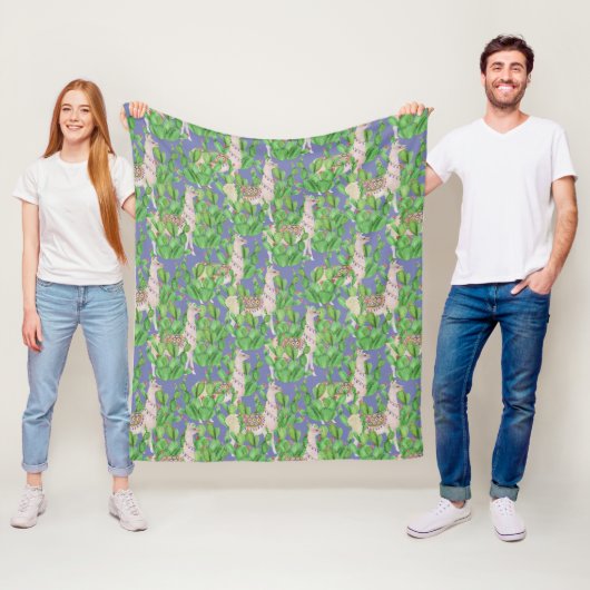 Waterverf Llama en Catus Pattern Fleece Deken (In situ)