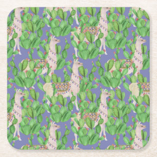 Waterverf Llama en Catus Pattern Kartonnen Onderzetters