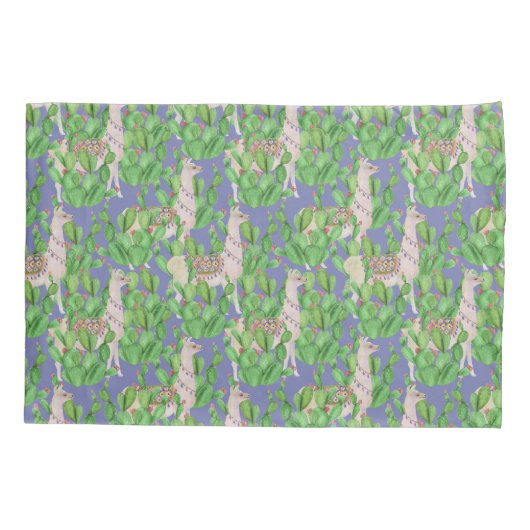 Waterverf Llama en Catus Pattern Kussensloop (Achterkant-Links)