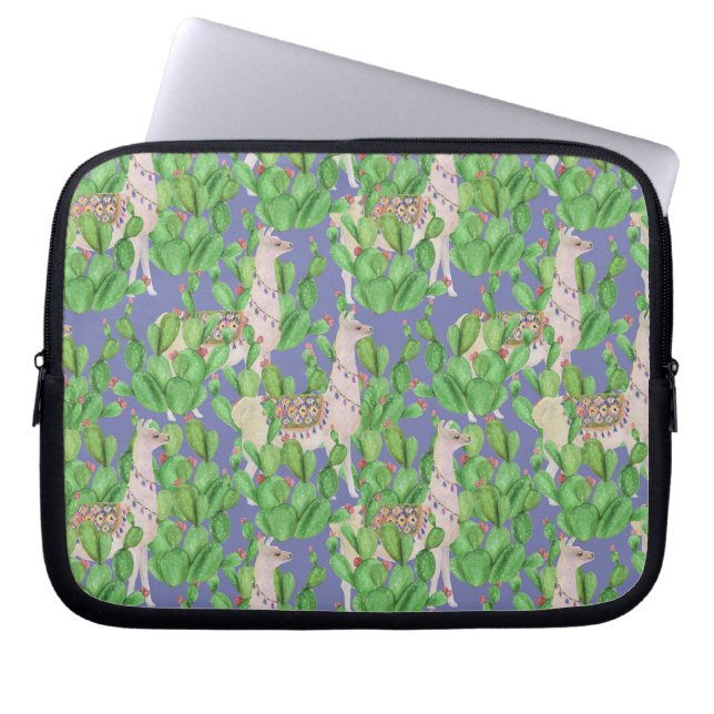 Waterverf Llama en Catus Pattern Laptop Sleeve (Voorkant)
