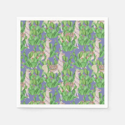 Waterverf Llama en Catus Pattern Servet (Voorkant)