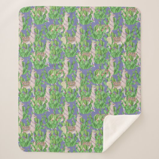 Waterverf Llama en Catus Pattern Sherpa Deken (Voorkant)