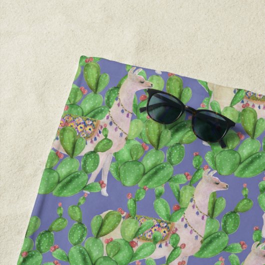 Waterverf Llama en Catus Pattern Strandlaken (In situ)