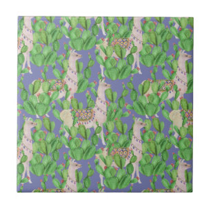 Waterverf Llama en Catus Pattern Tegeltje