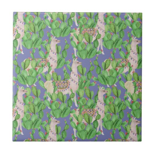 Waterverf Llama en Catus Pattern Tegeltje (Voorkant)