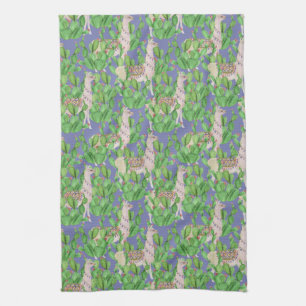Waterverf Llama en Catus Pattern Theedoek