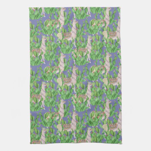 Waterverf Llama en Catus Pattern Theedoek (Verticaal)