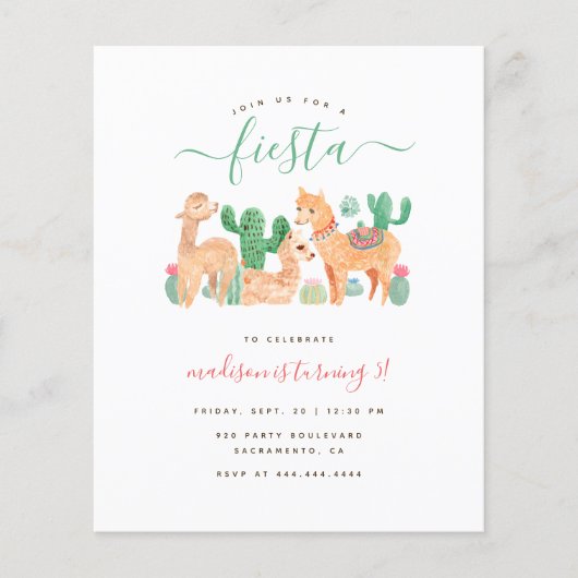 Waterverf Llama Fiesta kinderen Birthday (Voorkant)