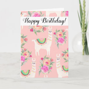 Waterverf Llama Floral Birthday Kaart